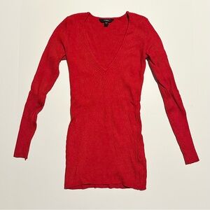 GUESS Red Rib Knit Deep V Neck Sweater sz S